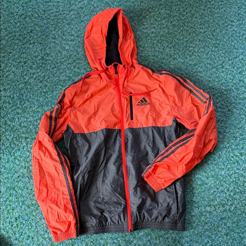 adidas Men’s Orange and Gray Hooded Windbreaker